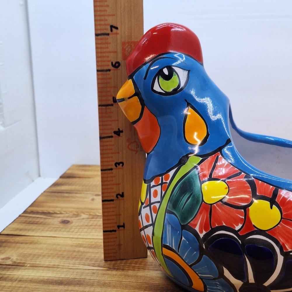 Beautiful Talavera Mexican Chicken Pottery Planter Colorful - Picture 9 of 11